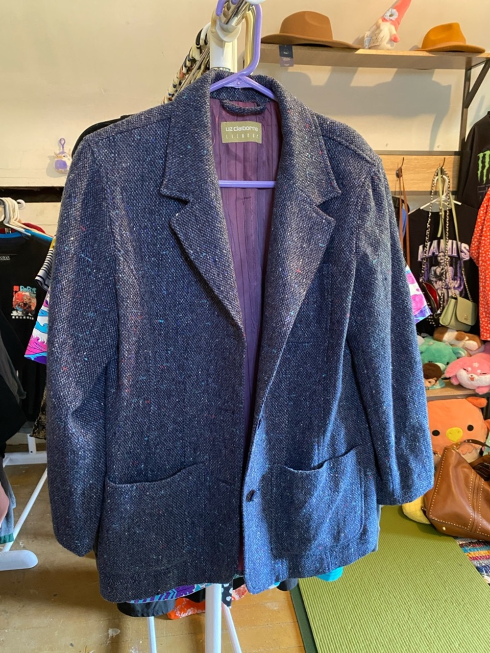 Liz Claiborne Navy Tweed Blazer Jacket